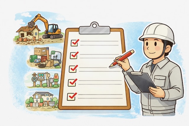 解体工事前に必要な準備項目を確認しているチェックリストのイメージ
