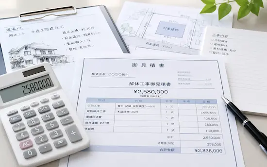 高萩市の解体工事で見積内容をわかりやすく説明するイメージ